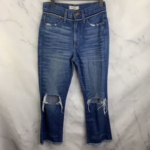 Madewell Retro Crop Bootcut Jeans Knee Rip Edition Size 24 high rise fray hem